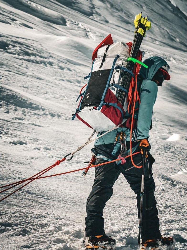 The 90 liter pack in use on Mt. Denali