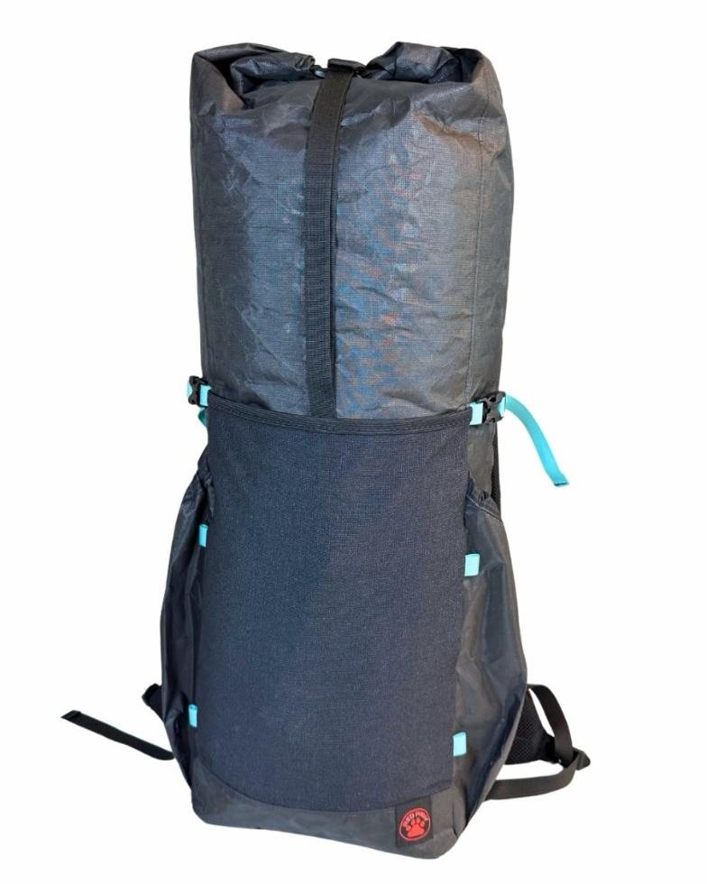 Black Front Range pack with robin egg blue webbing accents